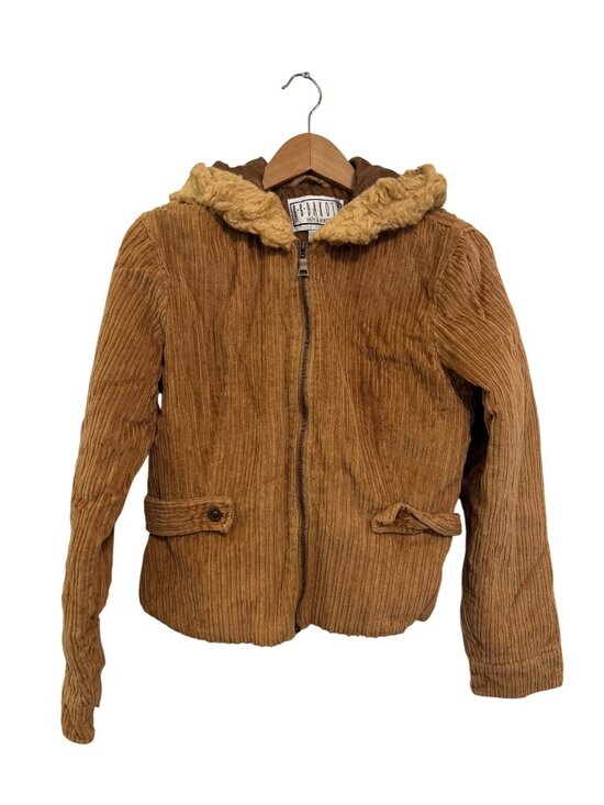 BB Dakota Jackets & Blazers - VINTAGE BB Dakota Brown Corduroy Hooded Jacket With Faux Fur Trim Size M